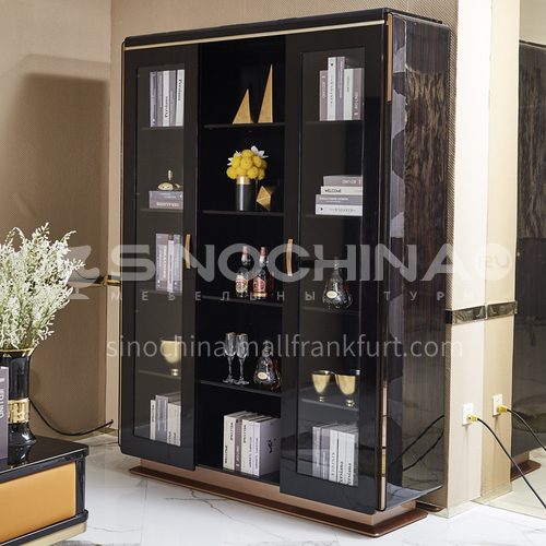 BJ-M1- Scandinavian modern minimalist style, glass door bookcase, solid wood storage cabinet, metal fittings, modern minimalist bookcase